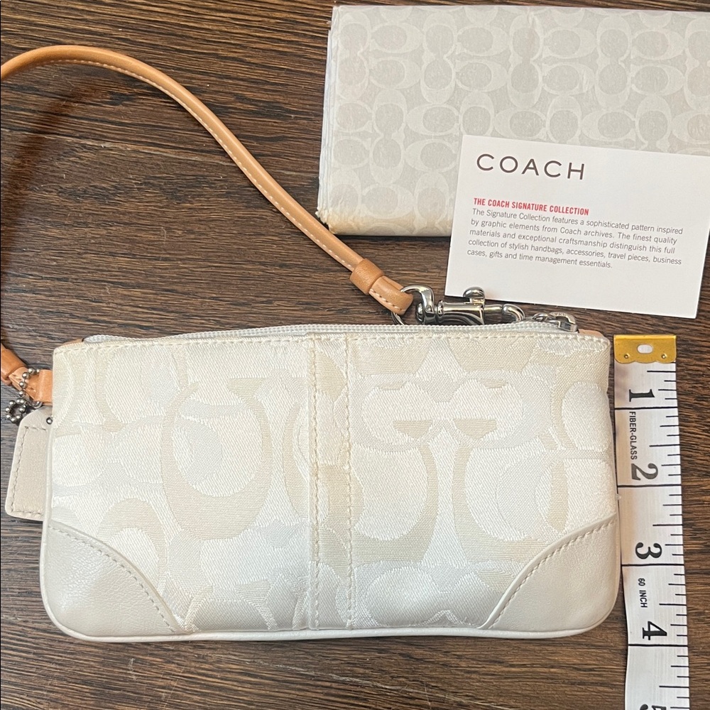 White Coach Signature Wristlet with Tan Strap - Picture 7 of 10